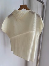 Miyake Pleated Summer New Asymmetrical Lapel Short-sleeved T-shirt