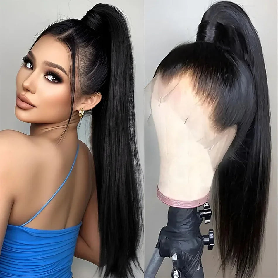 360 Full Hd Lace Wig Invisible Drawstring Glueless Wig Straight Human Hair Natural Color 220 Density Pre Plucked Ready To Wear