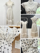 Absobe French Lace Patchwork Satin Polka Dot A-Line Maxi Dress For Women Elegant Backless Long Gown Chic Birthday Party Outfit