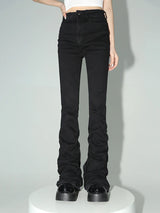REDDACHiC Stacked Flare Jeans Women Black Trousers Goth Retro Solid Stretch High Rise Boot Cut Pants Japanese Korean Y2k Fashion