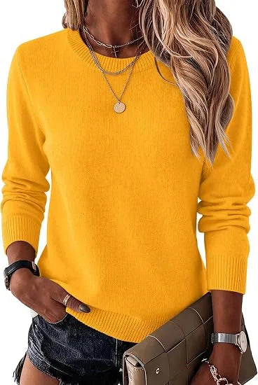 Women's Fashionable Wool Blend Sweater, Long-Sleeved with a Round Neck, Suitable for Business Casual Occasions, Trendy and Stylish.