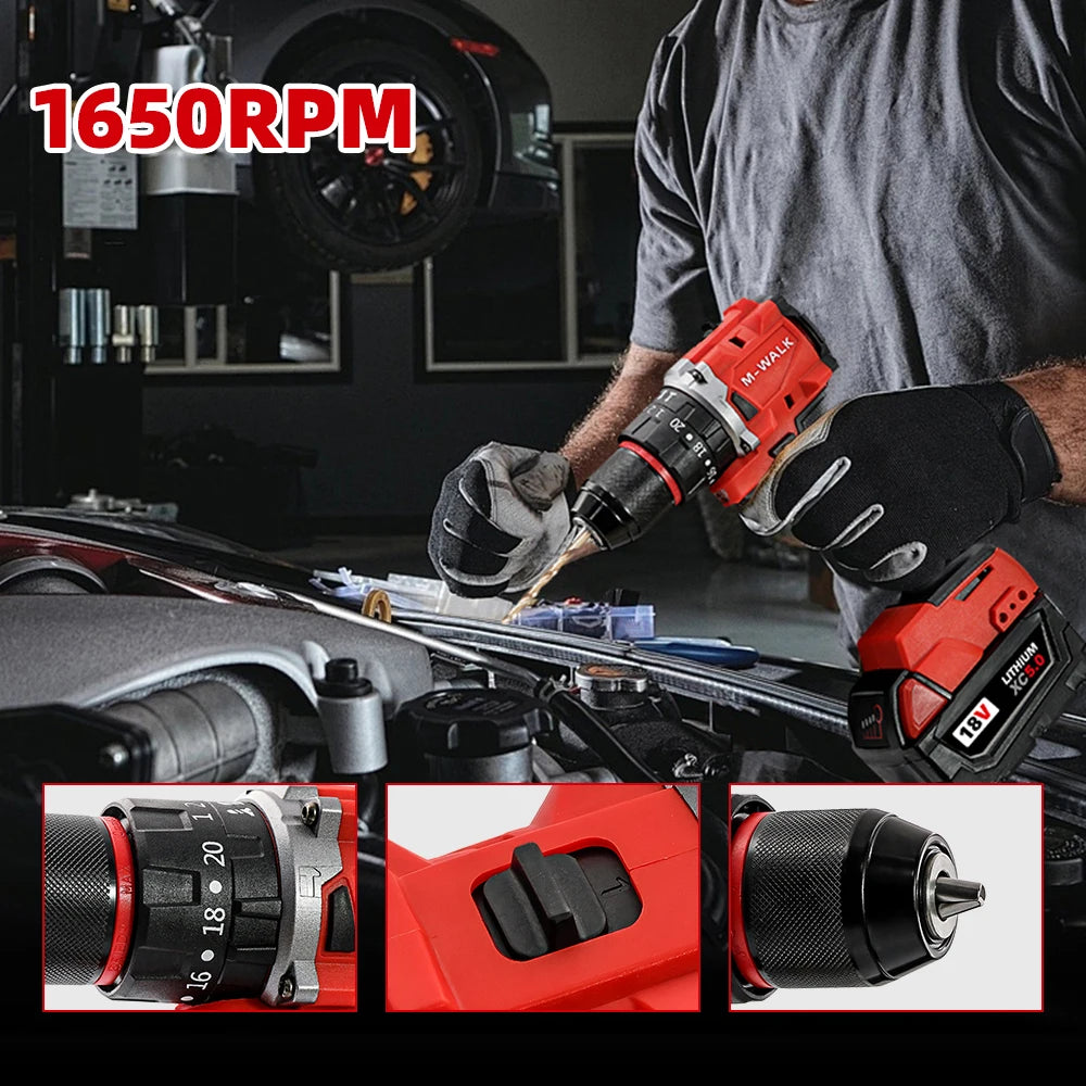 M-WALK Professional Brushless Impact Drill Compact & Lightweight Design Stepless Electric Drill For M 18V Battery Pin