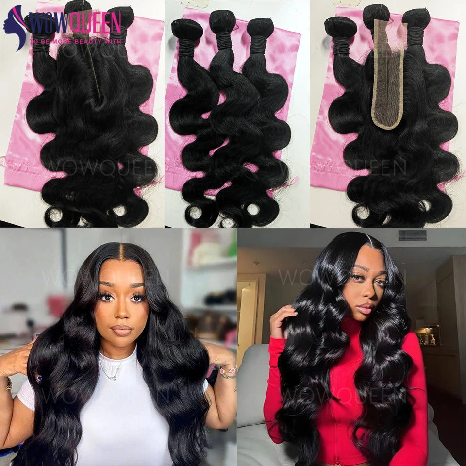 Body Wave Bundles With Closure 2x6 4x4 Brazilian Hair Weave Bundles With 13x4 Frontal Natural Human Hair Bundles And Closure