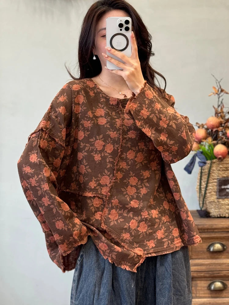 Amax LuluE 2026 Vintage Design Clothes Women Chinese Fashion Tshirts Loose Casual Floral Tops Ladies Classic Printed O Neck Tees