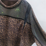 KUCLUT 2026 Summer New Faux Two-piece Mesh Patchwork Leopard Print Short-sleeve T-shirt For Women Loose Asymmetrical Tops 1A3719