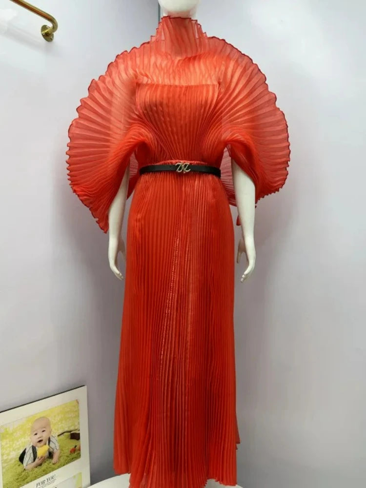 Miyake Folds 2025 Autumn New Loose Dress Hand-made Dolds Elegant Chested Evening Dress