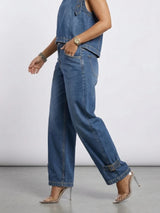 Missuoo 2026 New American Retro Women's Jeans Blue High Waist Curved Wide Leg Denim Trousers with Buckles for Street Style
