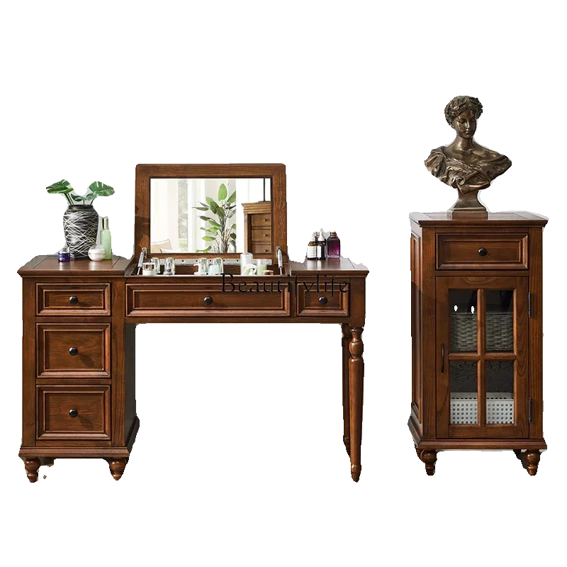 lPure solid wood dresser American light luxury makeup table makeup stool