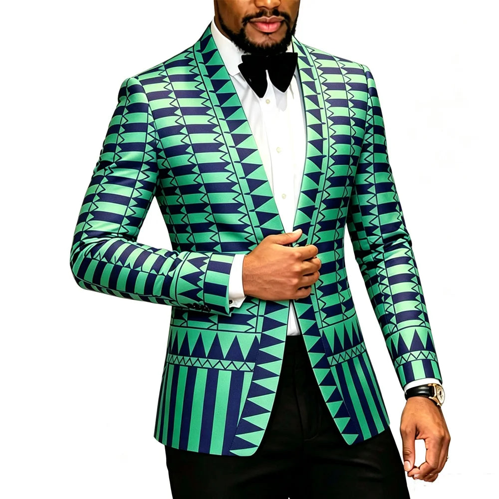 Men Black White Geometric Print Blazer Shawl Lapel Slim Fit Jacket Formal Wedding Groom Tuxedo For Party Prom