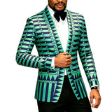 Men Black White Geometric Print Blazer Shawl Lapel Slim Fit Jacket Formal Wedding Groom Tuxedo For Party Prom