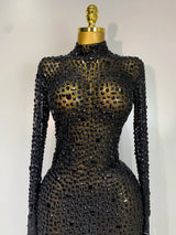 Sparkly Luxury Rhinstones Long Sleeve Elegant Party Dress Women 2025 Performance Stage Outfit Evening Birthday Prom Gown