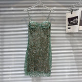 DEAT Heavy Industry Diamond Chain Pearl Suspender Dresses Women For Women 2024 Summer New Party Strap Dress Female 29L7707