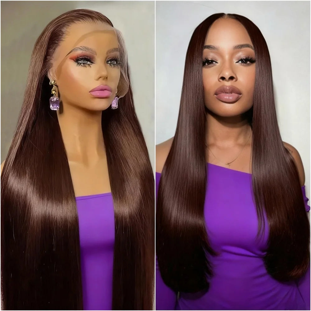 30 40 Inches Chocolate Brown Lace Front Human Hair Wig Pre Plucked Dark Brown Bone Straight 13x4 13x6 HD Lace Frontal Wigs