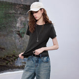 TOYOUTH women's T-shirt 2026 Spring New Lyocell Linen Slim Fit Cool Breathable Versatile Casual Tops