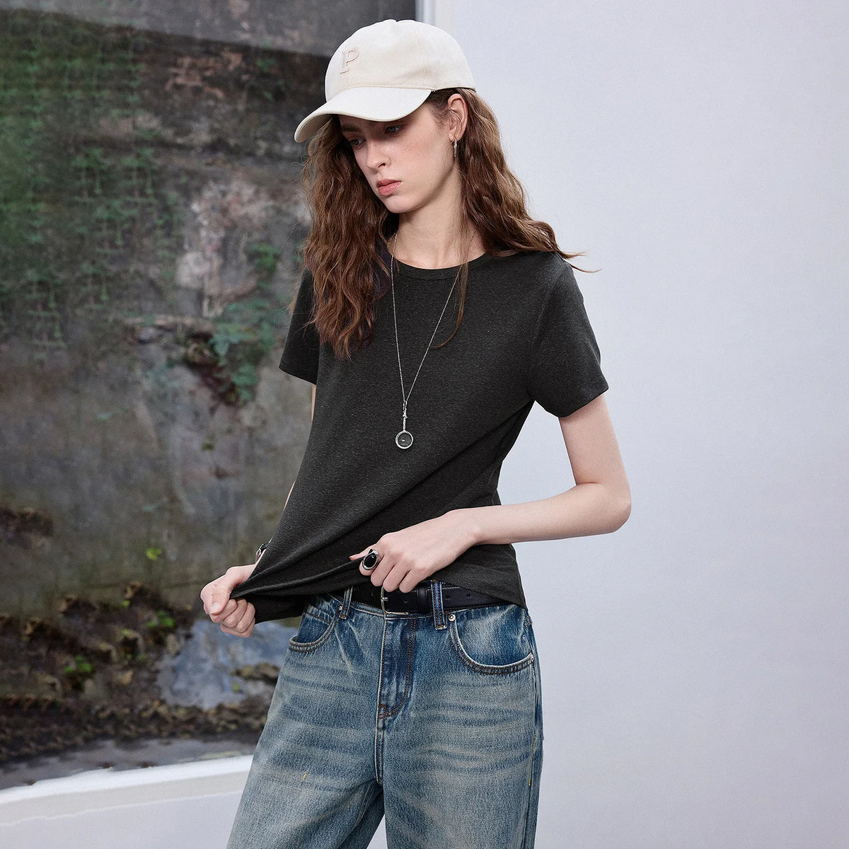 TOYOUTH women's T-shirt 2026 Spring New Lyocell Linen Slim Fit Cool Breathable Versatile Casual Tops