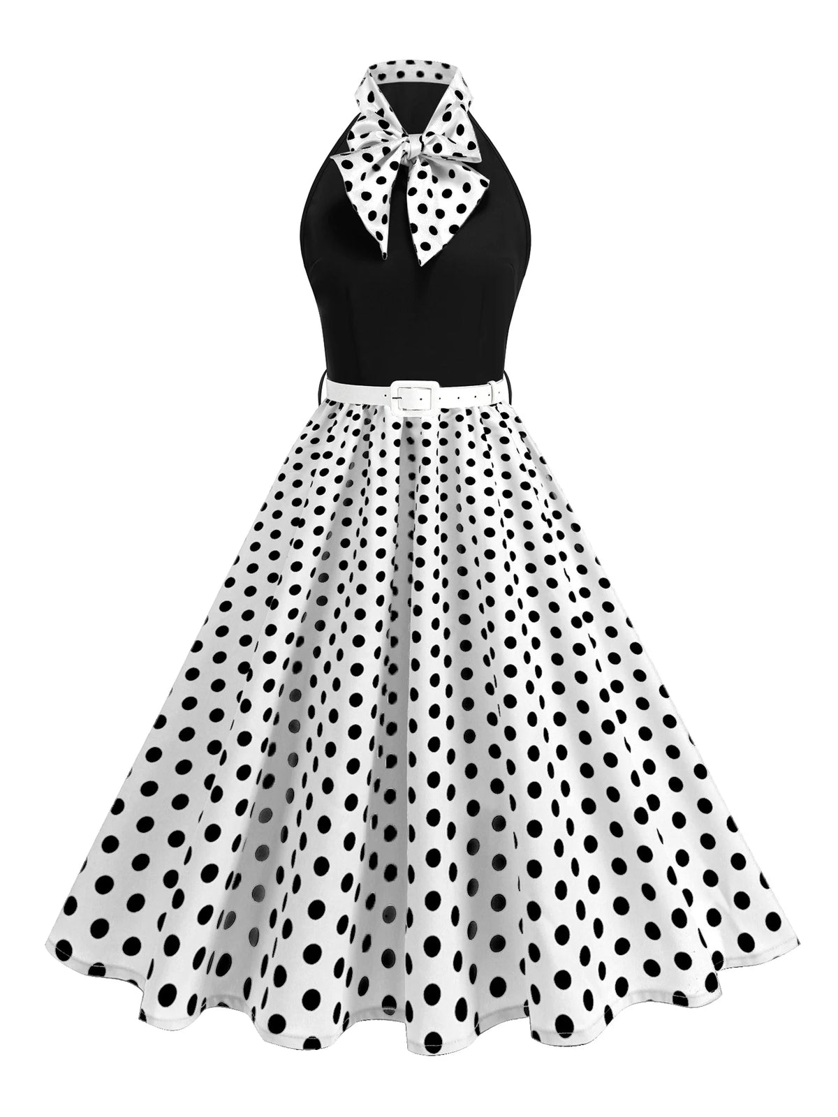 Tonval Bow Neck Halter Neck Polka Dot 50s Retro Party Clothes for Women Prom Vintage Cosplay Christmas Sleeveless Dresses