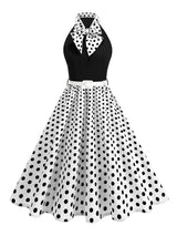 Tonval Bow Neck Halter Neck Polka Dot 50s Retro Party Clothes for Women Prom Vintage Cosplay Christmas Sleeveless Dresses