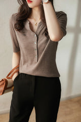 Women's 2022 Summer Thin Loose half Sleeve Silk Jersey Short sleeve T-shirt top