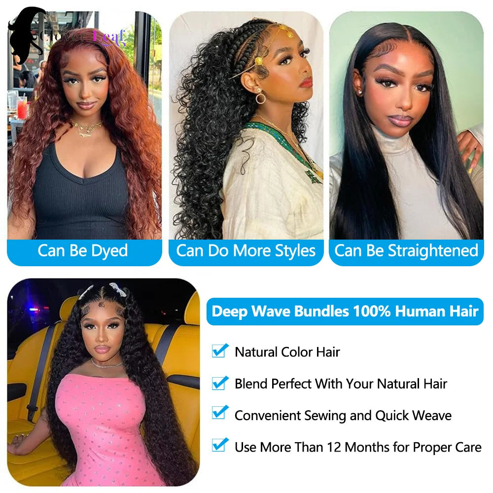 12A Deep Wave Bundles Human Hair Brazilian Remy 30 32 Inch Raw Curly