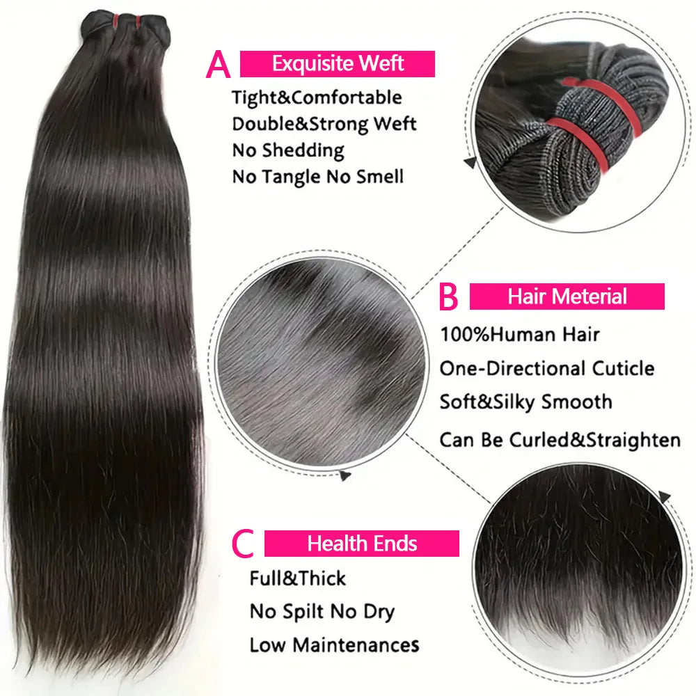 15A Double Drawn Straight Human Hair Bundle 100% Raw Human Hair 20 22 24Inch Unprocessed Virgin Human Hair Extension Top Quality