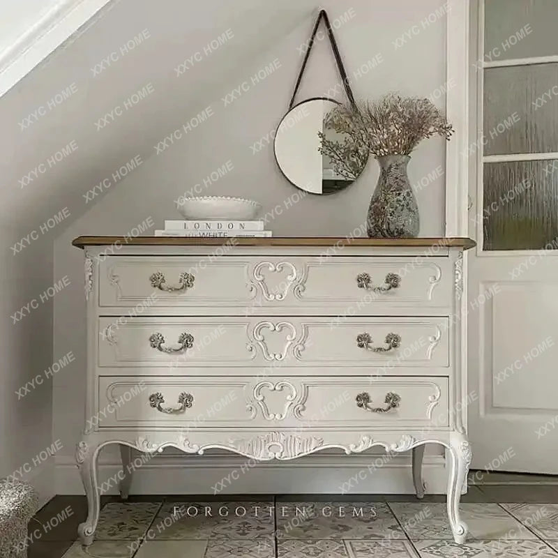 A  French cream wind solid wood storage cabinet household carved six chest cabinet