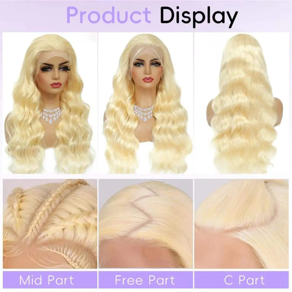 200% 250% Density 613 Blonde Lace Front Wigs Body Wave Human Hair 13x6 13x4 Hd Lace Frontal Wig Pre Plucked Brazilian Ponytail Human Hair Lace Frontal Wig For Women Ready to Wear On Clearance Sale Pre Plucked Wig Party Work