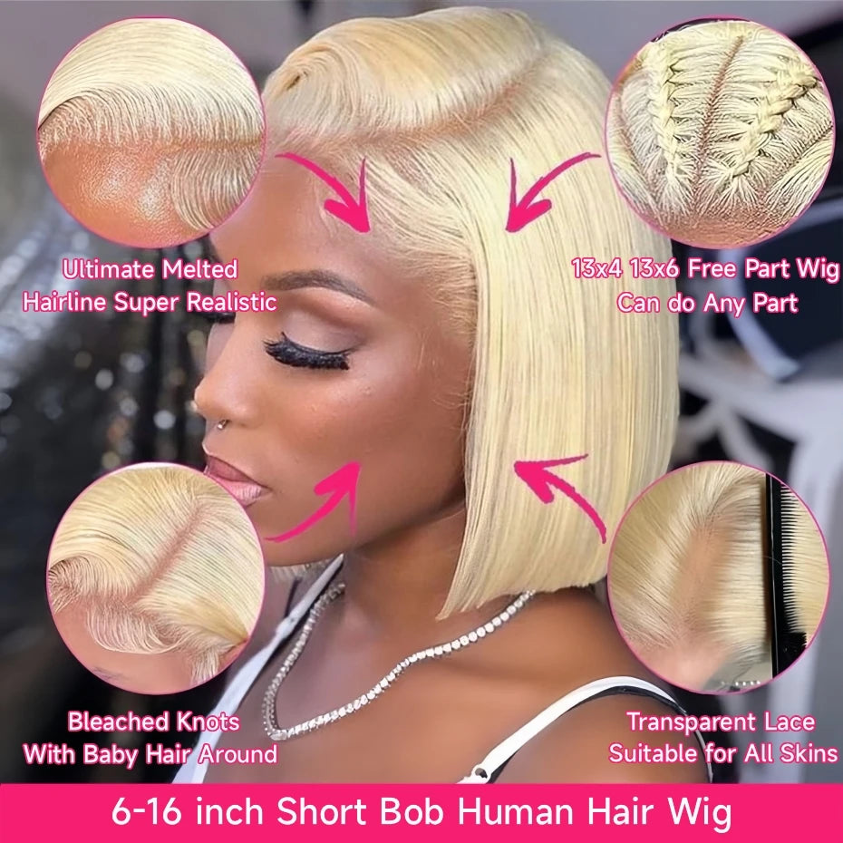 613 Blonde Bob Wig 13x6 13x4 Transparent Lace Frontal Wig Straight Brazilian Human Hair Lace Front Wigs For Women Colored Wigs