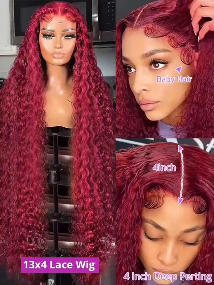 99J Burgundy 250 Density 13x4 HD Lace Front Wigs Human Hair Red Wine 30