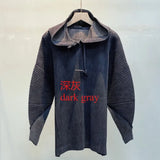 Miyake Casual Stand-up Collar Pullover Sweater Autumn and Winter New Solid Color Loose Pleated Long-sleeved Jacket Women