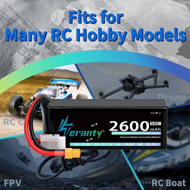 2PCS TERANTY 4S Lipo Battery 14.8V 2600mAh 50C/100C Softcase with T XT60 Plug Car Truck Buggy Helicopter Airplane RC Model Parts