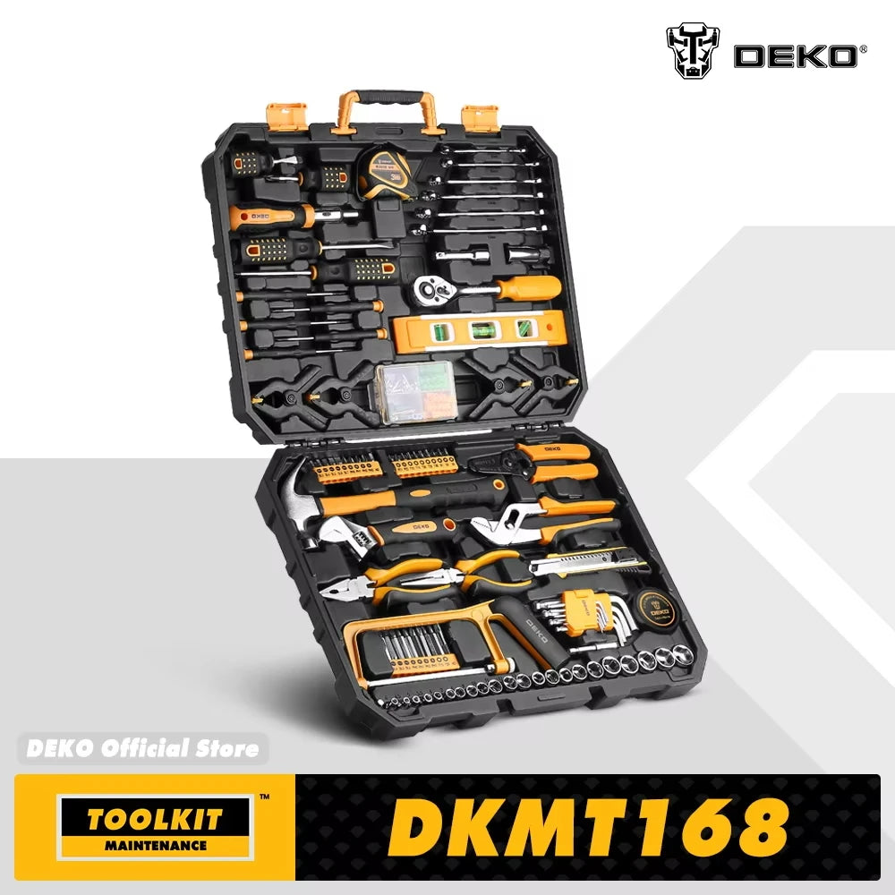DEKO 208Pcs Hand Tool edc. Woodworking Multi Tools with Tool Box Include Socket Set Torque Wrench Hammer Knife