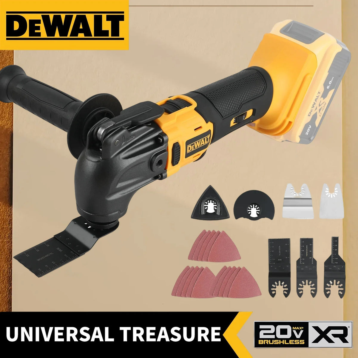 DEWALT Brushless Cordless Oscillating Multi-Tool Kit with 5 Accessories Tool-Free Quick Change for Cutting Sanding Grout Removal