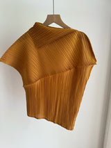 Miyake Pleated Summer New Asymmetrical Lapel Short-sleeved T-shirt
