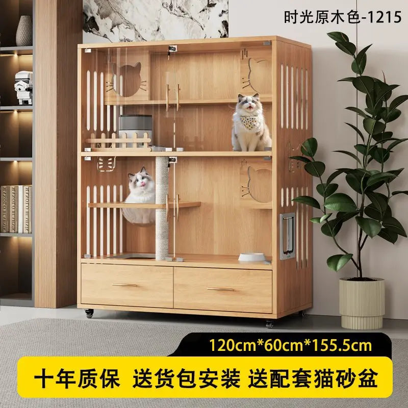 Cat nest cat villa solid wood household indoor litter box with toilet integrated cabinet luxury large cat house
