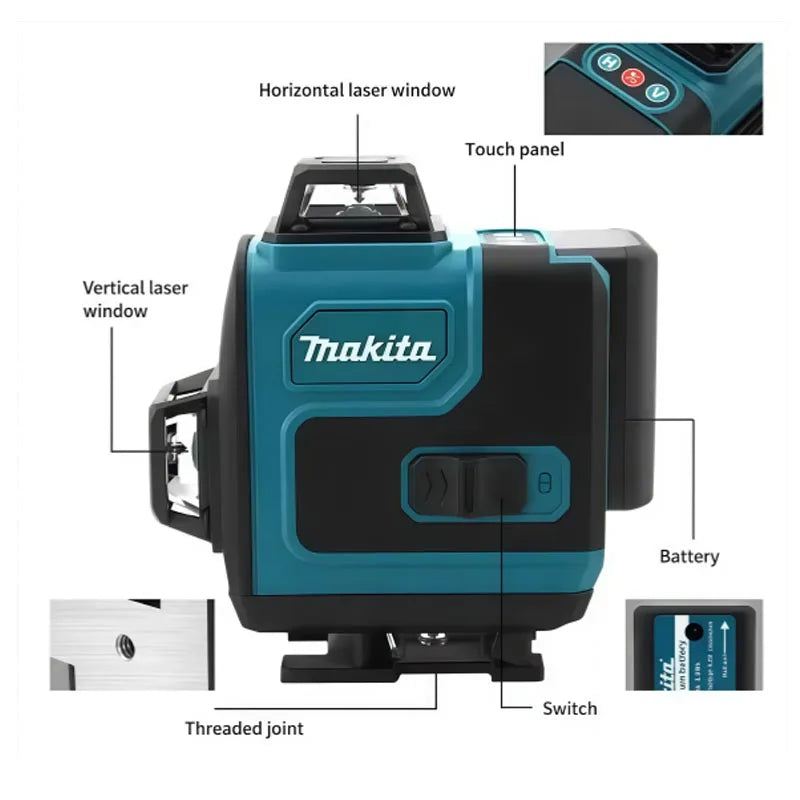 Makita Cordless Self-Leveling Laser Tool 360° Horizontal & Vertical Green Beam High-Precision Portable Wall Mounted Cross Level