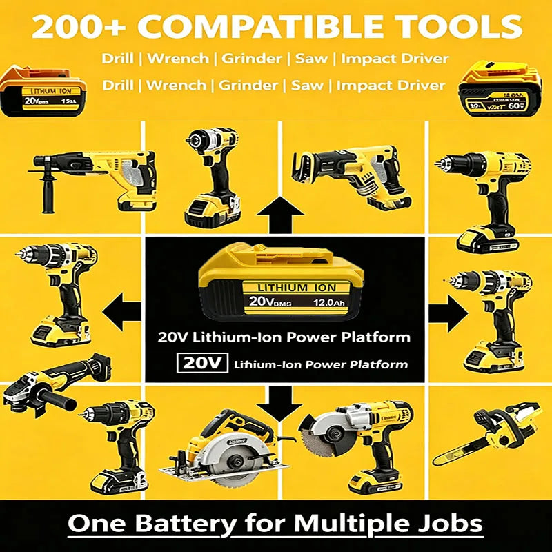 Compatible Replacement Battery For DeWalt 20V/60V 12Ah Lithium Battery Fit DCB200 DCB203 DCB204 DCB205 DCB206 Power Tools