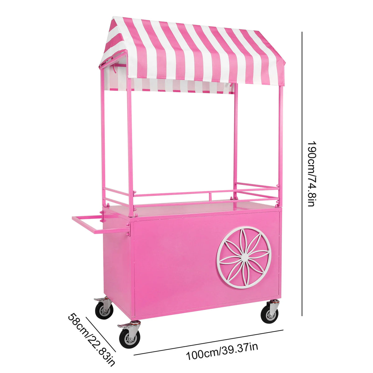 Mobile Food Display Stand with Lockable Wheels Vending Stand Kiosk Display Trolley with Canopy for Shopping Malls Events Streets