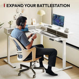 71 Adjustable Height L-Shaped Desk, White Top, with 4 Drawers and Monitor Stand for Gaming and Standing Work