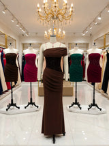 Suninheart One Shoulder Evening Dress for Women Elegant Draped Sequins Dress Long Back Lace Up Mermaid Maxi Party Dress