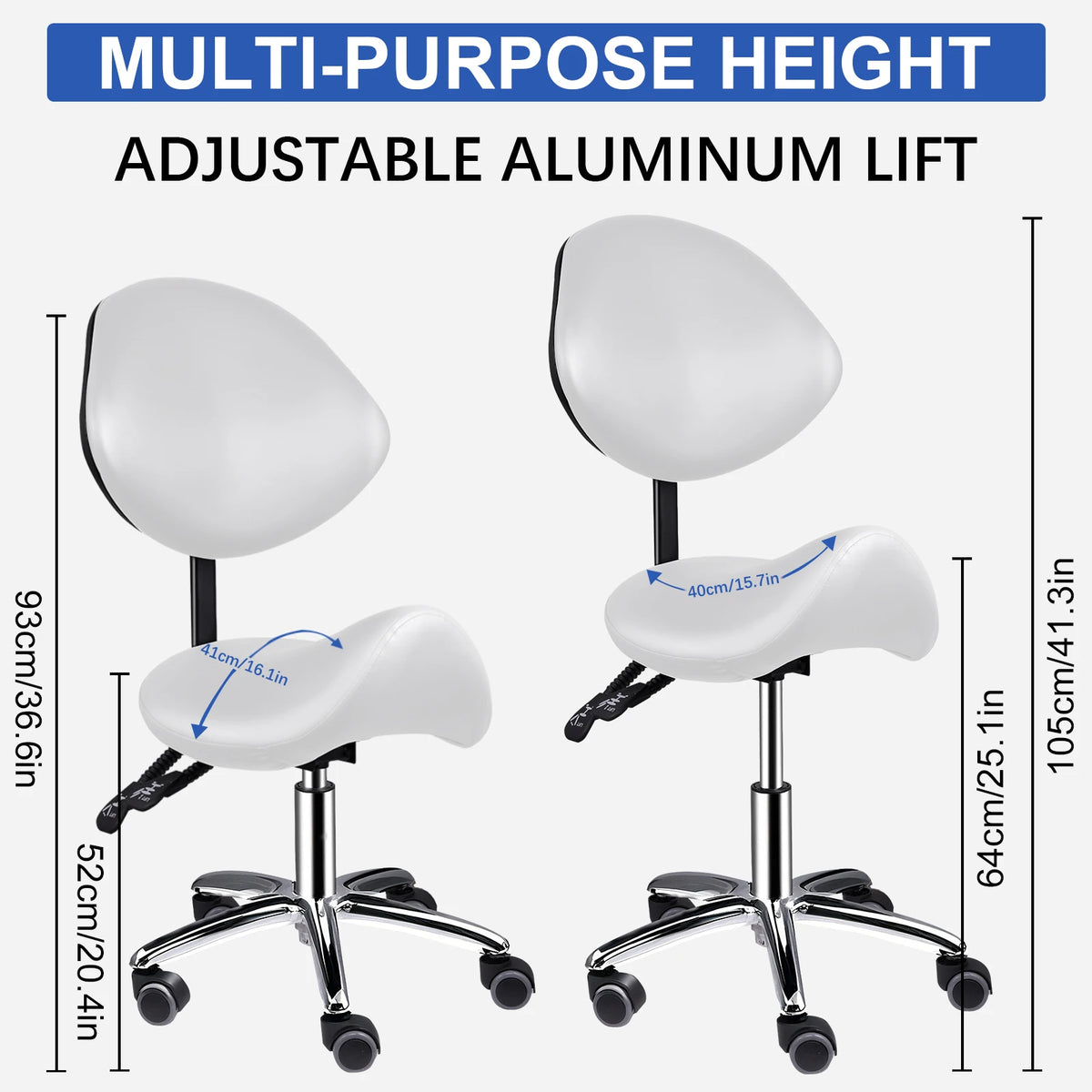 Ergonomic Rolling Saddle Chair Height Adjustable with Wheels and Backrest, Professional Salon Chair for Hair Stylist and Spa
