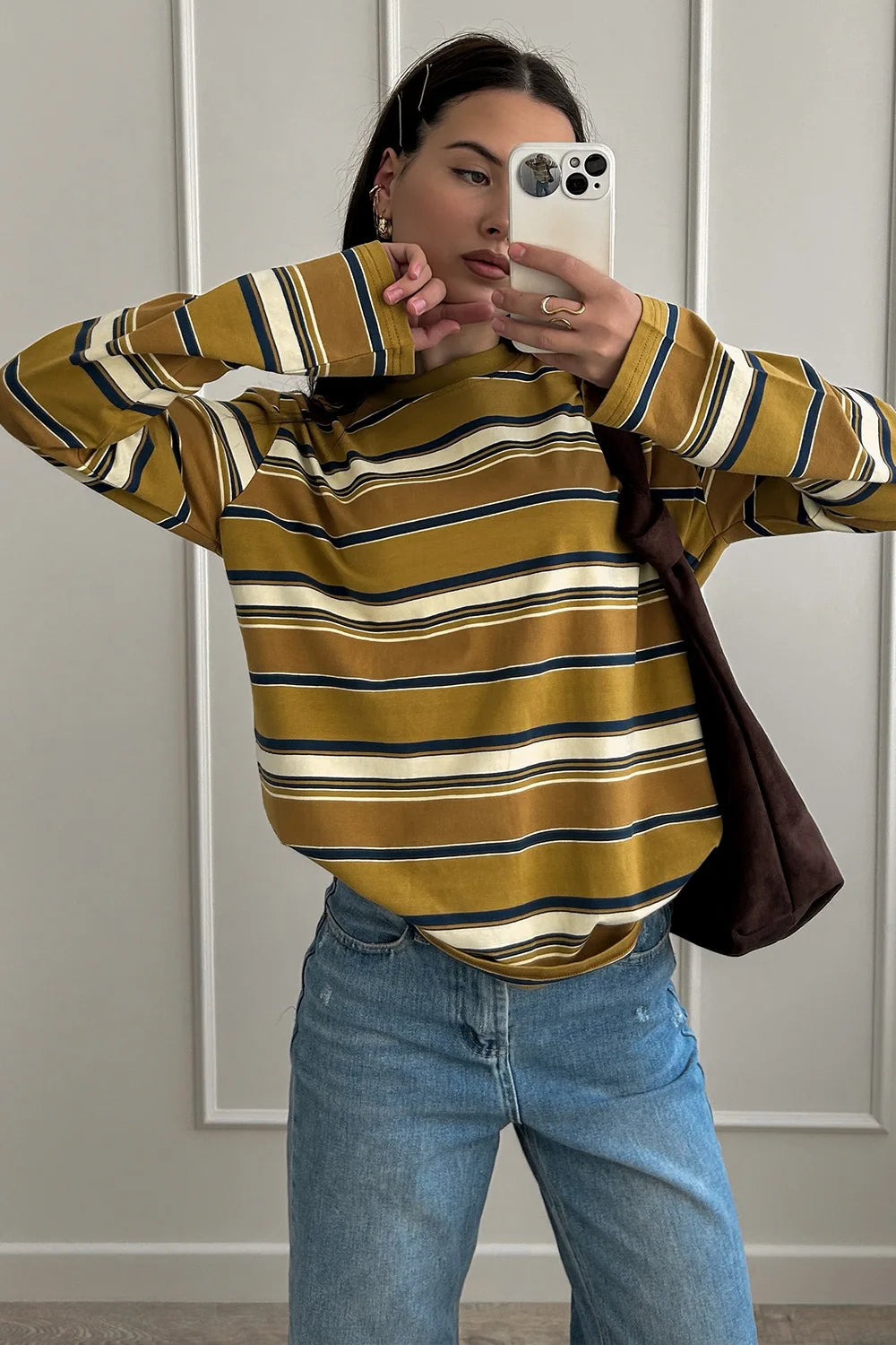 Hirsionsan Long Sleeve Striped T Shirt Women 2025 Spring autumn Oversized 100% Cotton Tshirts Female Casual Chic Tees Girls Tops