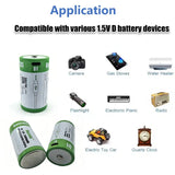 USB D Li-ion Rechargeable Batteries, High Capacity 1.5V 23800mWh Rechargeable D Battery, 4 H Fast Charge with Type C Port Cable