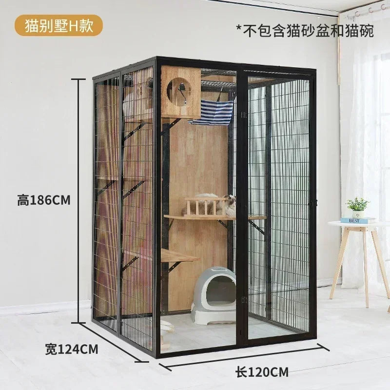 AACat Villa Solid Wood Large Free Space Cat House Pet Shop Cat Villa Deluxe Glass Room