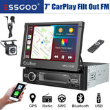 7" Single 1 DIN Flip Out Car Radio Stereo Apple Carplay & Android Auto HD Touch Screen MP5 Player Head Unit Bluetooth FM USB SWC