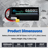 2PCS TERANTY 4S Lipo Battery 14.8V 2600mAh 50C/100C Softcase with T XT60 Plug Car Truck Buggy Helicopter Airplane RC Model Parts