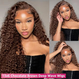 36 Inch Chocolate Brown Deep Wave Lace Front Human Hair Wig 13x4 Hd Lace Frontal Wig For Women 13x6 Water Curly Wigs 250 Density