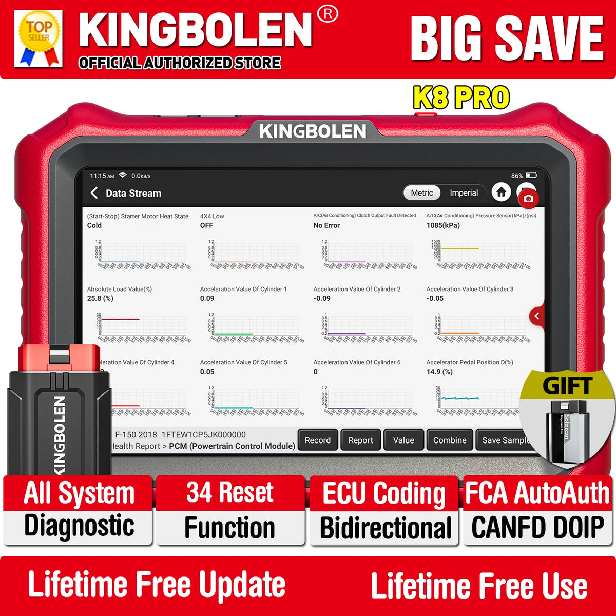 KINGBOLEN K8 PRO Bluetooth OBD2 Scanner ECU Coding Bidirectionnal 40+ Service CANFD DOIP FCA All System Car Diagnostic Tools