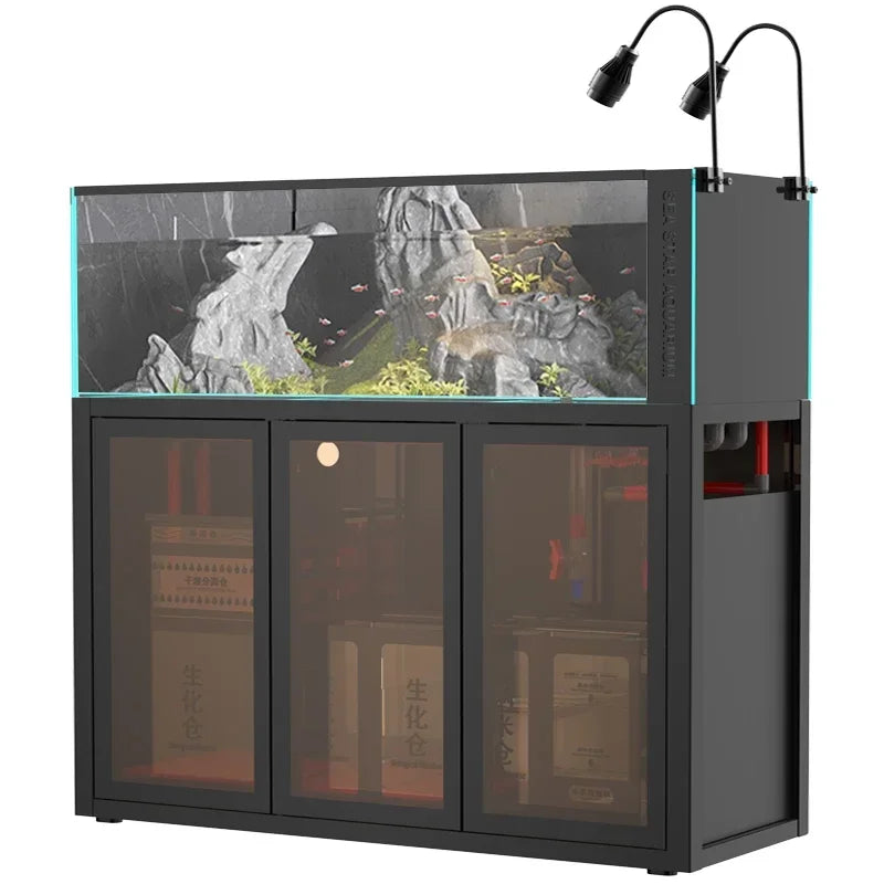 Lmm  Fish Tank Aquarium Bottom Filter Living Room Super White Glass Overflow Ecological Sea Tank Aquarium