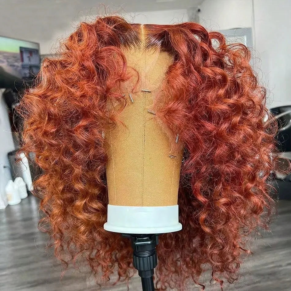 8-22Inch Deep Wave Bob Ginger Orange Lace Front Wigs Bob Human Hair Wig