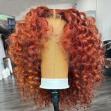 8-22Inch Deep Wave Bob Ginger Orange Lace Front Wigs Bob Human Hair Wig